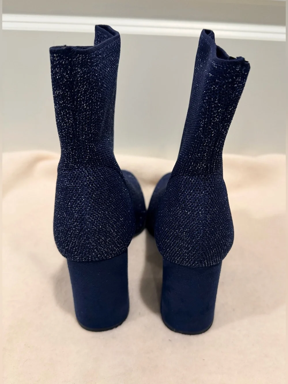 MIA Piana Navy/Silver Glitter Knit Sock Ankle Boots Size 9